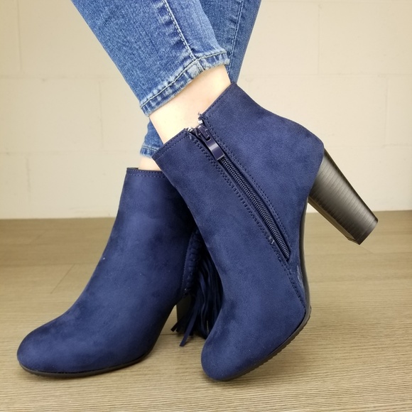 Navy Vegan Suede Apache Tassels Boots - Picture 6 of 7